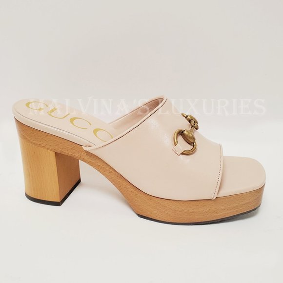 GUCCI SHOES HOUDAN WOOD PLATFORM LEATHER MULES w HORSEBIT sz 39 9 - Picture 8 of 16